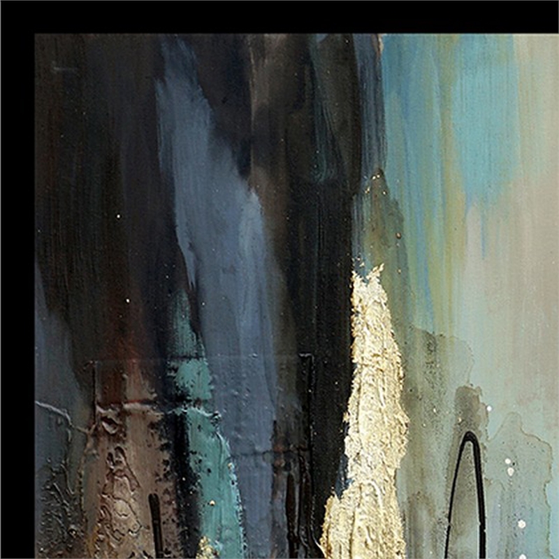 Benjara 47 x 47 Hand Painted Abstract Design- Gold Foil- Black Frame- Blue/Gold