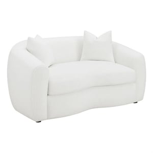 Benjara Viola 68&quot Retro Curved Loveseat- White Boucle Fabric