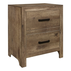 Benjara Zane 28&quot Transitional Nightstand- 2 Drawers- Weathered Pine Veneer