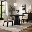 Benjara 3 Piece Wood Dining Table Set- Padded Backrests- Round Surface- Beige