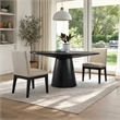 Benjara 3 Piece Wood Dining Table Set- Padded Backrests- Round Surface- Beige