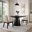 Benjara 3 Piece Wood Dining Table Set- Padded Backrests- Round Surface- Beige