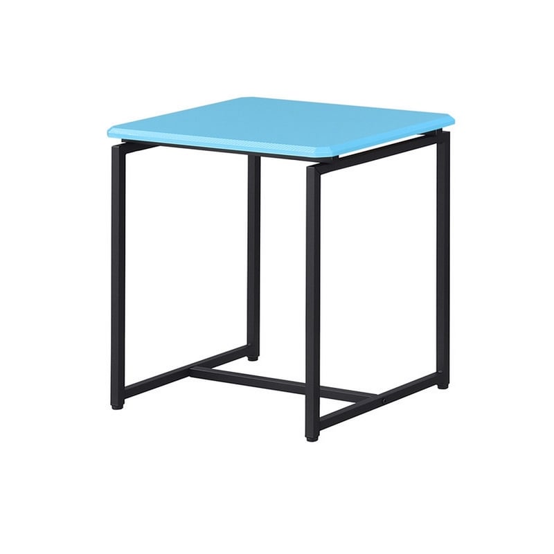 Benjara Ont 3 Piece Coffee Table and End Table Set- Carbon Fiber Top- Blue