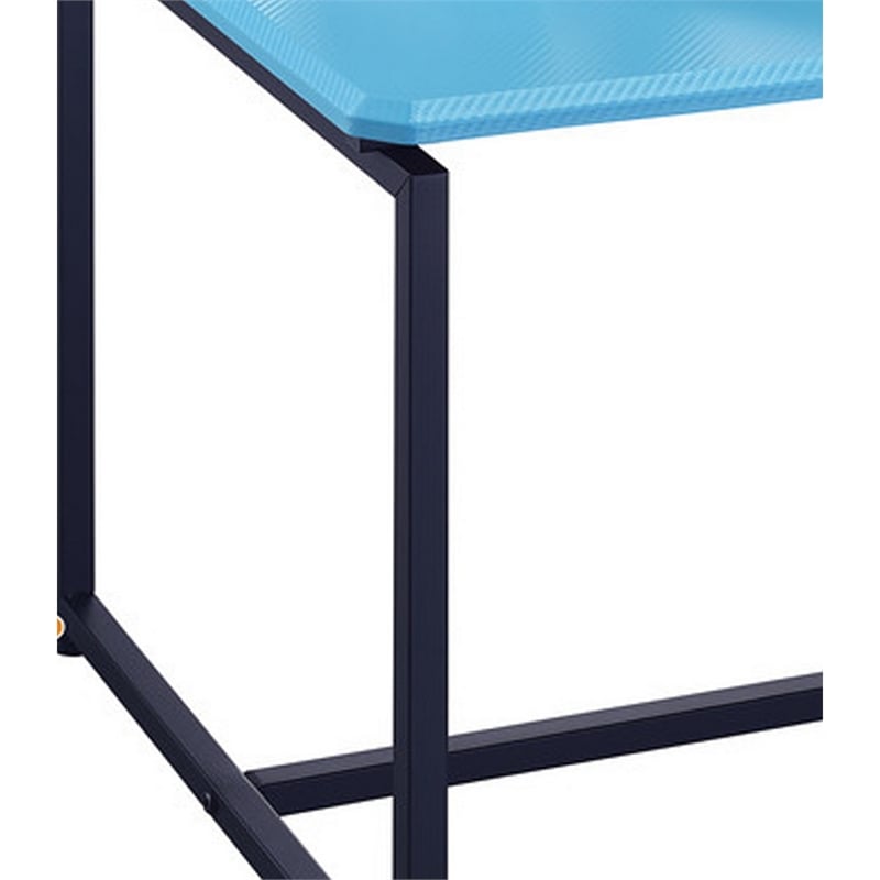 Benjara Ont 3 Piece Coffee Table and End Table Set- Carbon Fiber Top- Blue