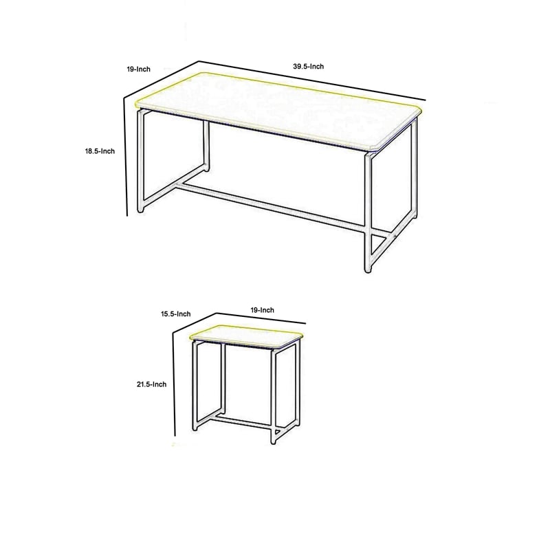 Benjara Ont 3 Piece Coffee Table and End Table Set- Carbon Fiber Top- Blue