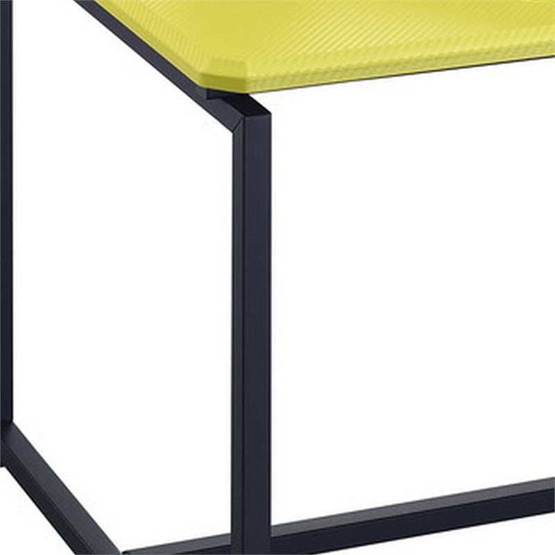 Benjara Ont 3 Piece Coffee Table and End Table Set- Yellow Carbon Fiber Top
