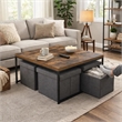 Benjara All 5 Piece Coffee Table Set- Oak Brown Top with 4 Nesting Storage Bins