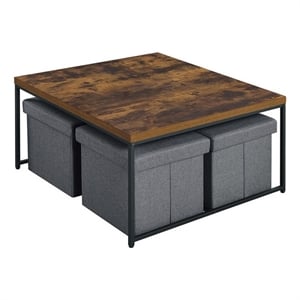 Benjara All 5 Piece Coffee Table Set- Oak Brown Top with 4 Nesting Storage Bins