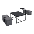 Benjara All 5 Piece Coffee Table Set- Oak Black Top with 4 Nesting Storage Bins