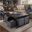 Benjara All 5 Piece Coffee Table Set- Oak Black Top with 4 Nesting Storage Bins