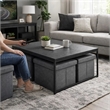Benjara All 5 Piece Coffee Table Set- Oak Black Top with 4 Nesting Storage Bins