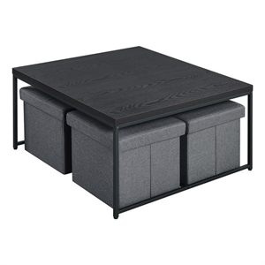 Benjara All 5 Piece Coffee Table Set- Oak Black Top with 4 Nesting Storage Bins