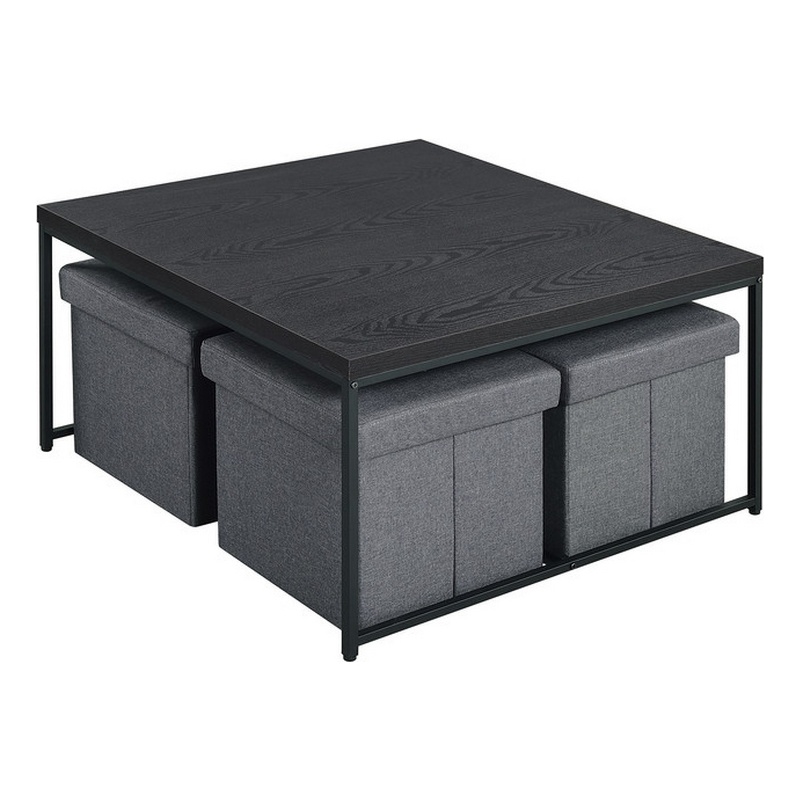Benjara All 5 Piece Coffee Table Set- Oak Black Top with 4 Nesting Storage Bins