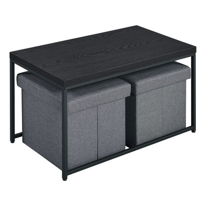 Benjara All 3 Piece Coffee Table and Storage Set- Rectangular- Black Legs- Gray