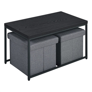 Benjara All 3 Piece Coffee Table and Storage Set- Rectangular- Black Legs- Gray