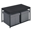 Benjara All 3 Piece Coffee Table and Storage Set- Rectangular- Black Legs- Gray