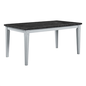 Benjara 64&quot Wood Rectangular Dining Table- Marbled Surface- Tapered Legs- White