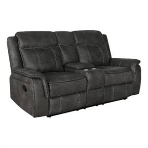 Benjara Tom 74&quot Motion Manual Recliner Loveseat- Gel Foam- Black Faux Leather