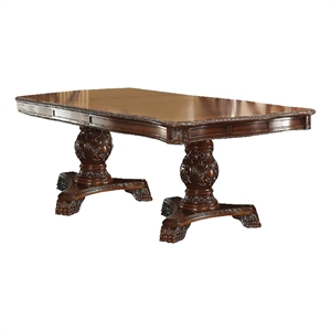 Benjara Loki 66-96&quot Dining Table- Carved Trim Antique White/Extension Leaves