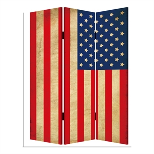 Benjara Alfie 71&quot Folding Screen Room Divider- USA Stars and Stripes Design