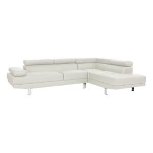 Benjara Cree 2 PC Modern Sectional Sofa with Chaise- Adjustable Headrests- White