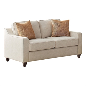 Benjara Leo 64&quot Contemporary Loveseat with 2 Pillows- Chenille Fabric- Beige