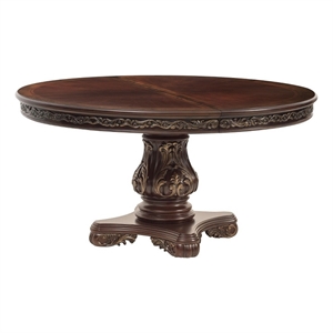 Benjara Ellie 60-76&quot Round Extending Dining Table- Pedestal Base- Cherry Brown