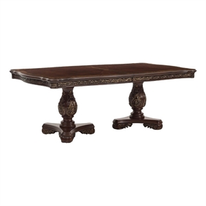 Benjara Ellie 86-114&quot Rectangular Dining Table- Double Pedestals- Cherry Brown