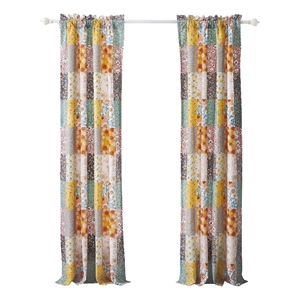 Benjara Turin 84&quot Window Curtains- Brushed Microfiber- Multicolor Patchwork