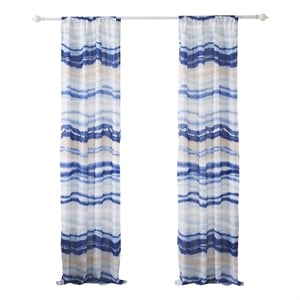 Benjara Oda 84&quot Window Curtains- Microfiber Polyester- Blue Ocean Wave Print