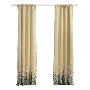 Benjara 84&quot Window Curtains- Beige Microfiber Fabric- Wildflower Print Design