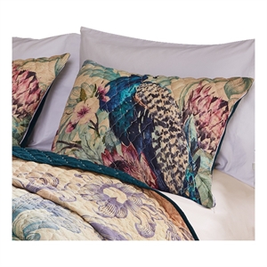 Benjara Ufa 36&quot Quilted King Pillow Sham- Peacock Print- Vermicelli Stitching