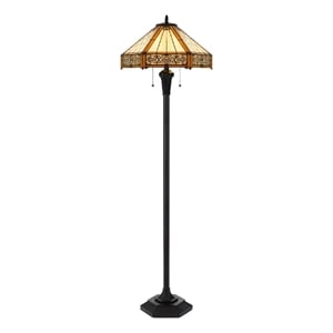 Benjara Eli 60&quot Floor Lamp- Hexagonal Style Shade- Dual Light- Bronze