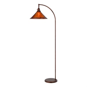 Benjara Cyan 65&quot Modern Adjustable Arc Floor Lamp- Amber Mica Shade- Rust Metal