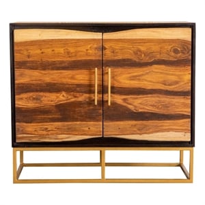 Benjara 40&quot 2 Door Sideboard Cabinet Console- Wood Grains- Geometric- Brown