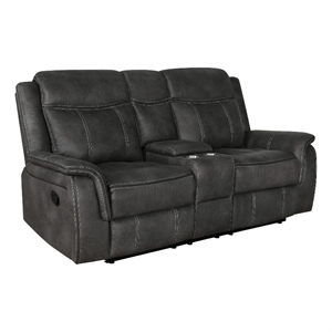 Benjara Tom 74&quot Tufted Motion Loveseat- Center Console- Gray Vegan Faux Leather