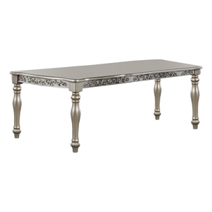 Benjara Kipp 72&quot Rectangular Dining Table- Floral Carved Turned Legs- Champagne