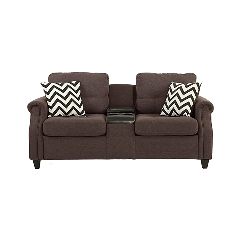 Benjara Noa Modern 2 Piece Sofa Loveseat Set- 4 Pillows- USB Ports- Dark Brown