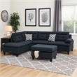 Benjara Olga 3 Piece L Shape Sectional Sofa with Ottoman- 2 Throw Pillows- Black