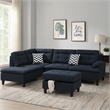 Benjara Olga 3 Piece L Shape Sectional Sofa with Ottoman- 2 Throw Pillows- Black