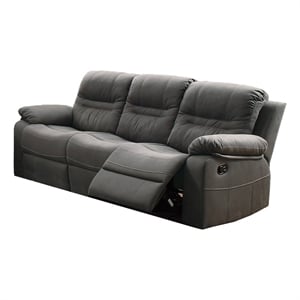 Benjara 84&quot Manual Recliner Sofa- USB Charging Port- Slate Blue Faux Leather