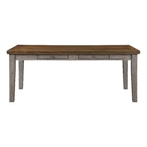 Benjara Trea 78&quot Dining Table- 6 Drawers- Plank Top- 6 Seater- Gray- Brown