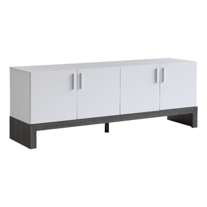 Benjara 60&quot TV Entertainment Console- 2 Cabinets- Metal Bar Handles- White
