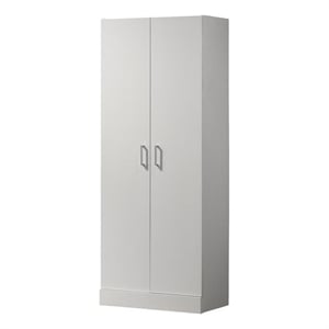 Benjara 60&quot Double Door Tall Storage Cabinet with 3 Inner Shelves- Modern White