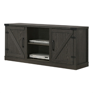 Benjara Olv 58&quot TV Media Center Console- Barn Sliding Cabinet Doors- Dark Gray
