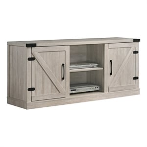 Benjara Olv 58&quot TV Media Center Console- Barn Sliding Cabinet Doors- Light Gray