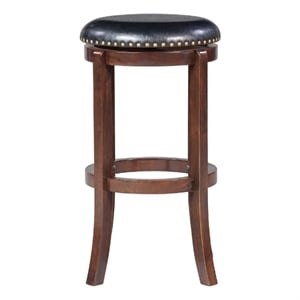 Benjara Ovi 29&quot Swivel Bar Stool- Nailhead Trim- Walnut Brown- Faux Leather