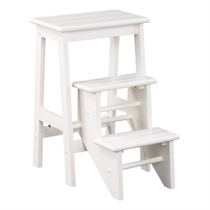 Benjara 24&quot 3 Level Step Stool- Plank Tops & Safety Latch- Classic White Wood