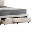 Benjara Buk Upholstered Tufted Full Bed w/ Storage- Nailhead Trim- Ivory Burlap
