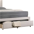 Benjara Buk Upholstered Tufted Queen Bed w/ Storage-Nailhead Trim-Ivory Burlap